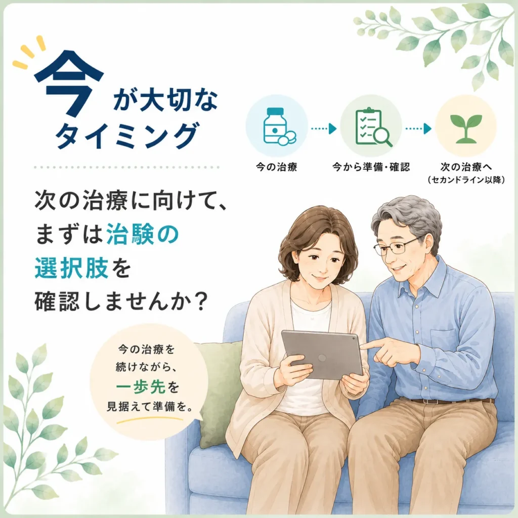 今が大切なタイミング。次の治療に向けて、まずは治験の選択肢を確認しませんか？